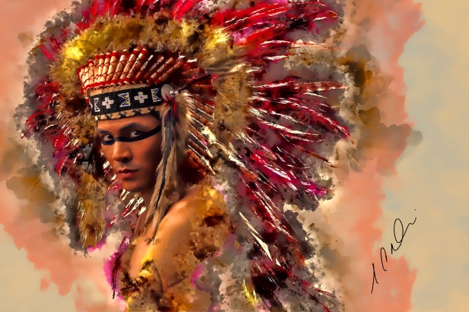 Indian strong man with traditional native american make up