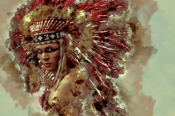 Indian strong man with traditional native american make up