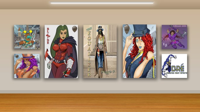 blank frames on wall and wooden floor - interior gallery